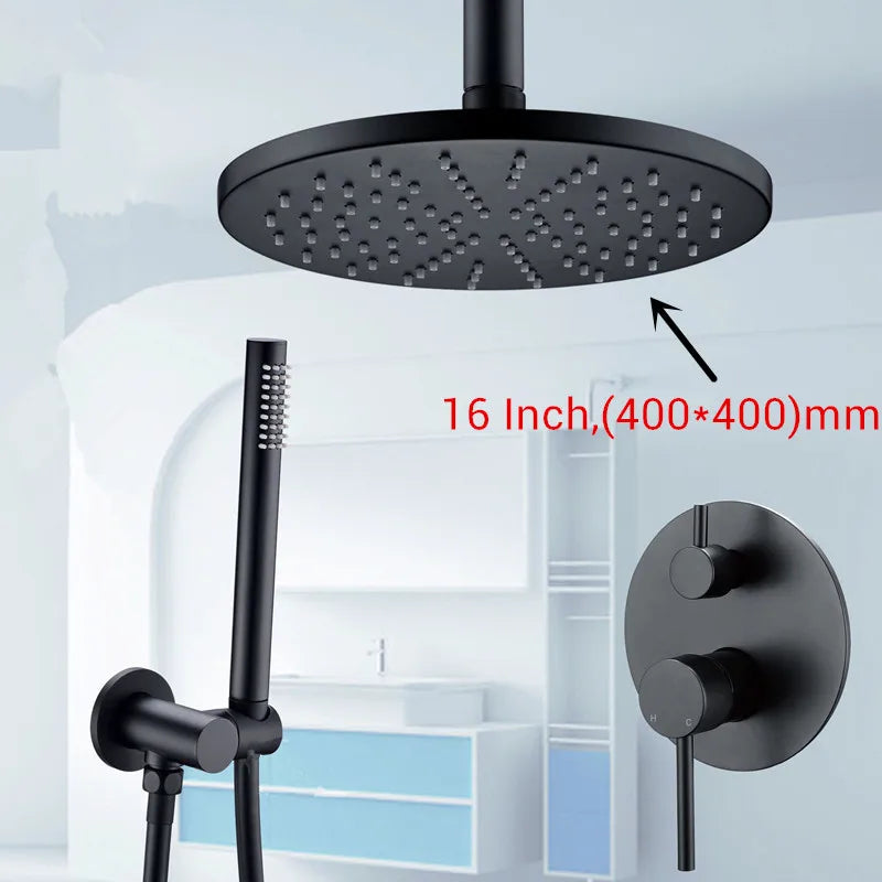 Black Shower System Set Bathroom Faucet Mixer Diverter
