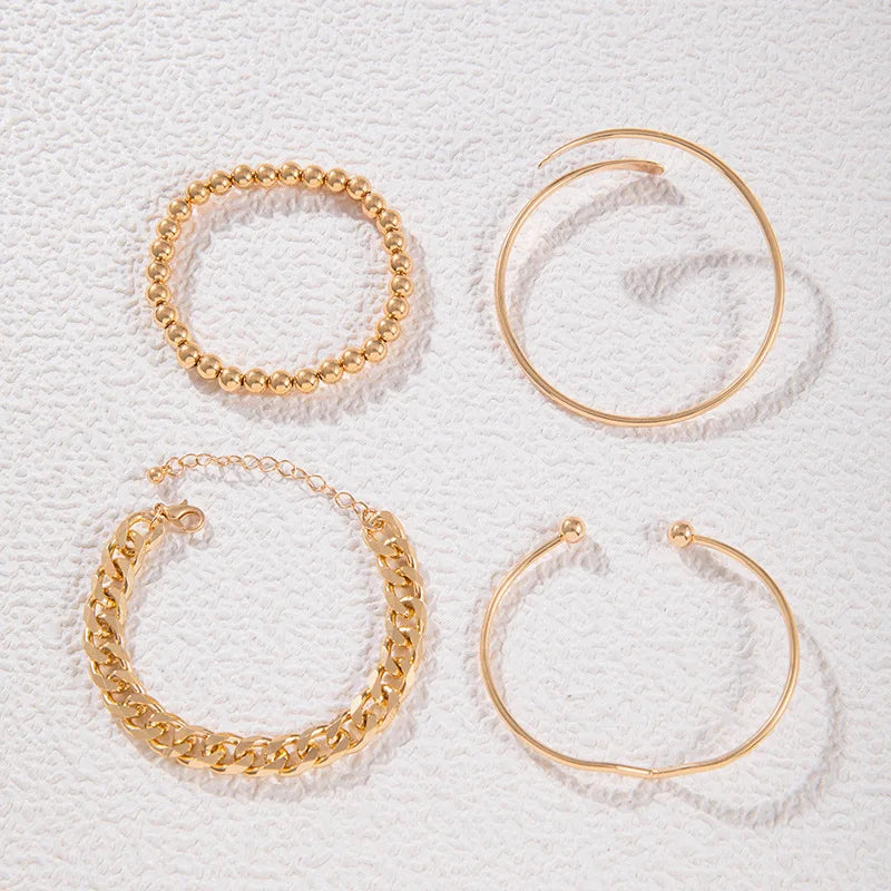 4pcs Punk Curb Cuban Chain Bracelets Set