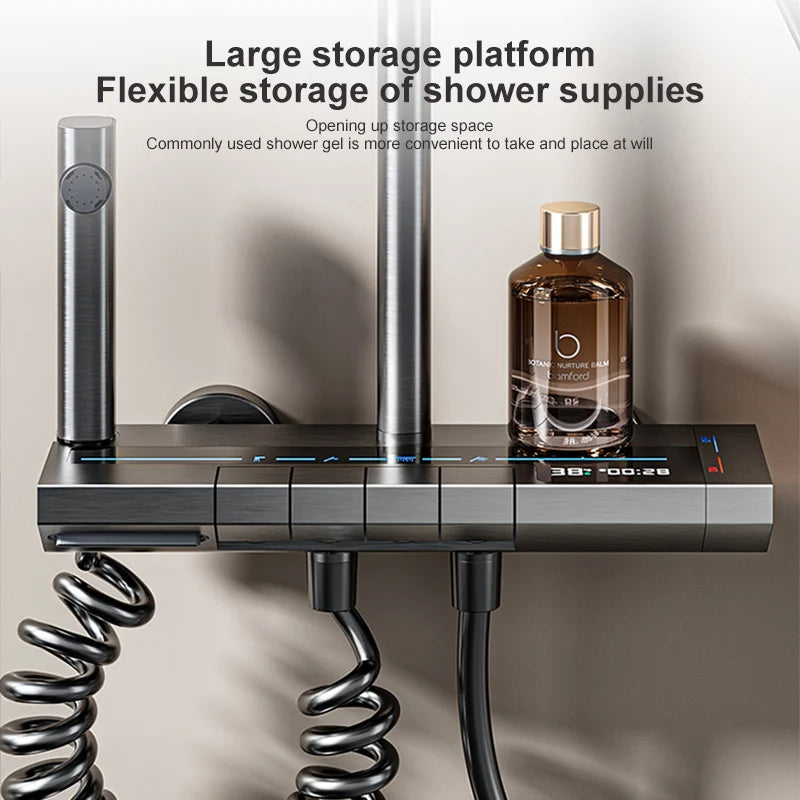 Space Aluminum Shower Set Gray Shower System Set Digital Display Piano Button