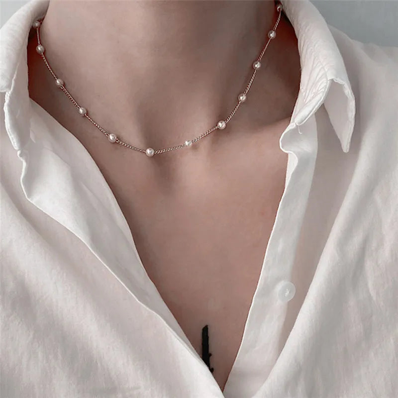 Imitation Pearl Trendy Love Heart Choker Necklace