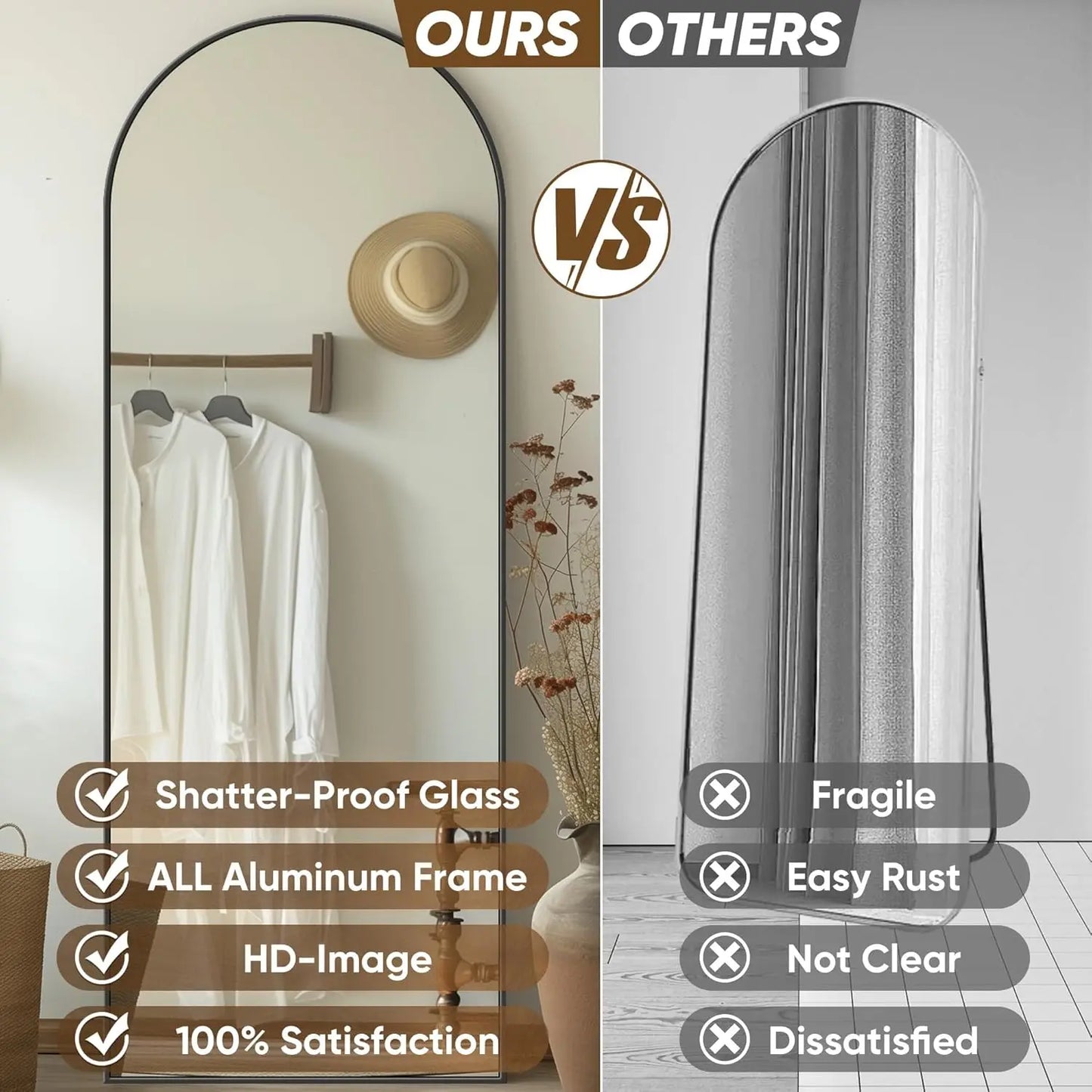 Full Length Mirror, 58"x18" Oversized Floor Mirror