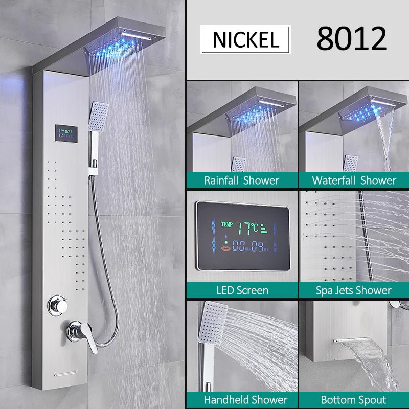 LED Shower Panel Tower System Rain Waterfall