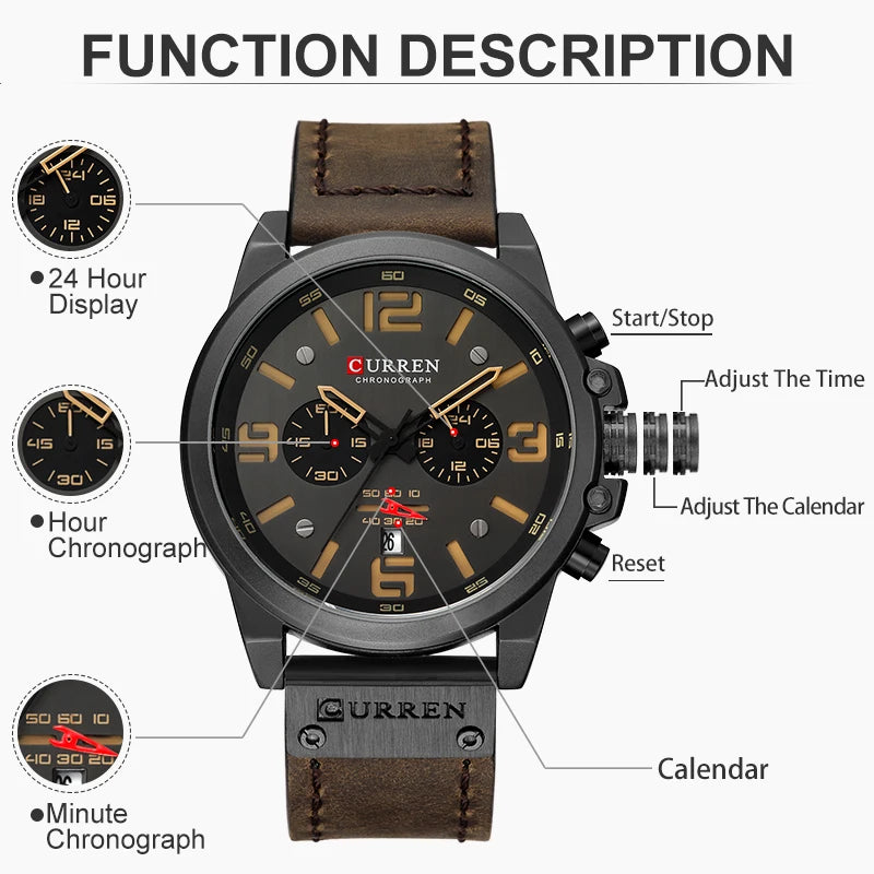 CURREN Mens Watches Top Luxury Brand Waterproof Sport