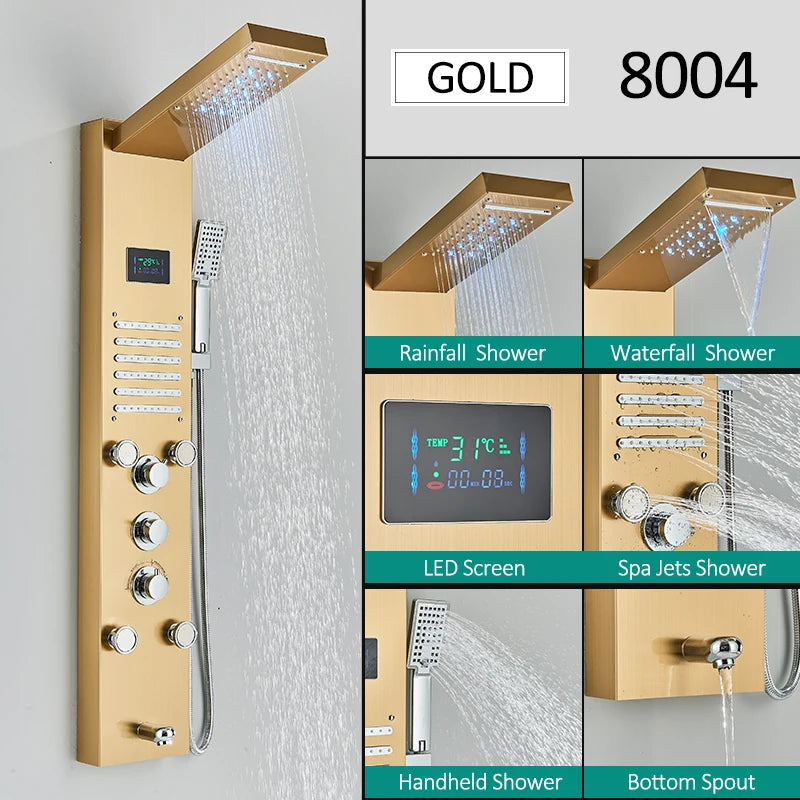 LED Shower Panel Tower System Rain Waterfall