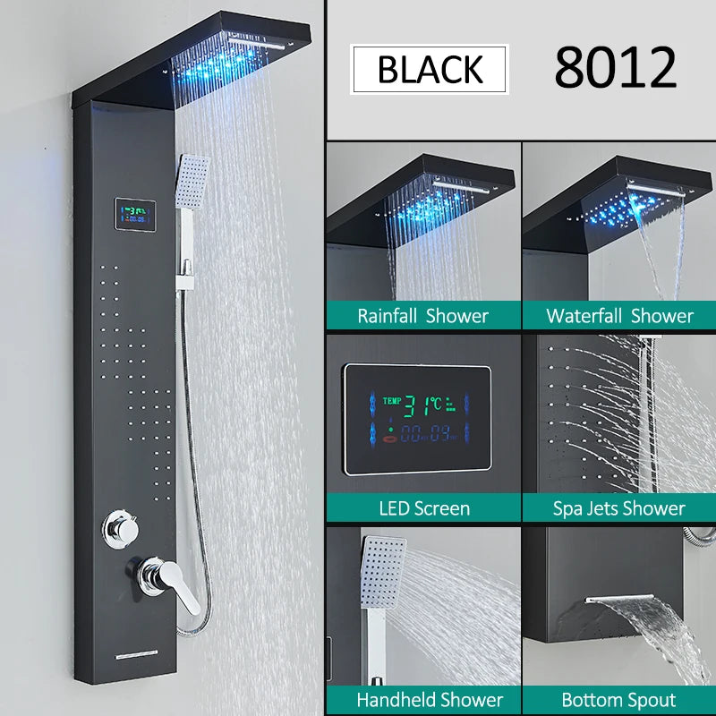 LED Shower Panel Tower System Rain Waterfall