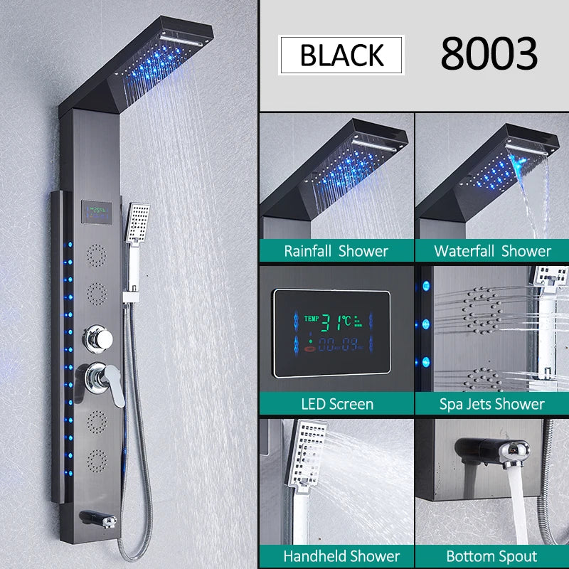 LED Shower Panel Tower System Rain Waterfall