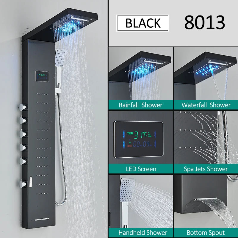 LED Shower Panel Tower System Rain Waterfall