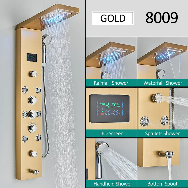 LED Shower Panel Tower System Rain Waterfall