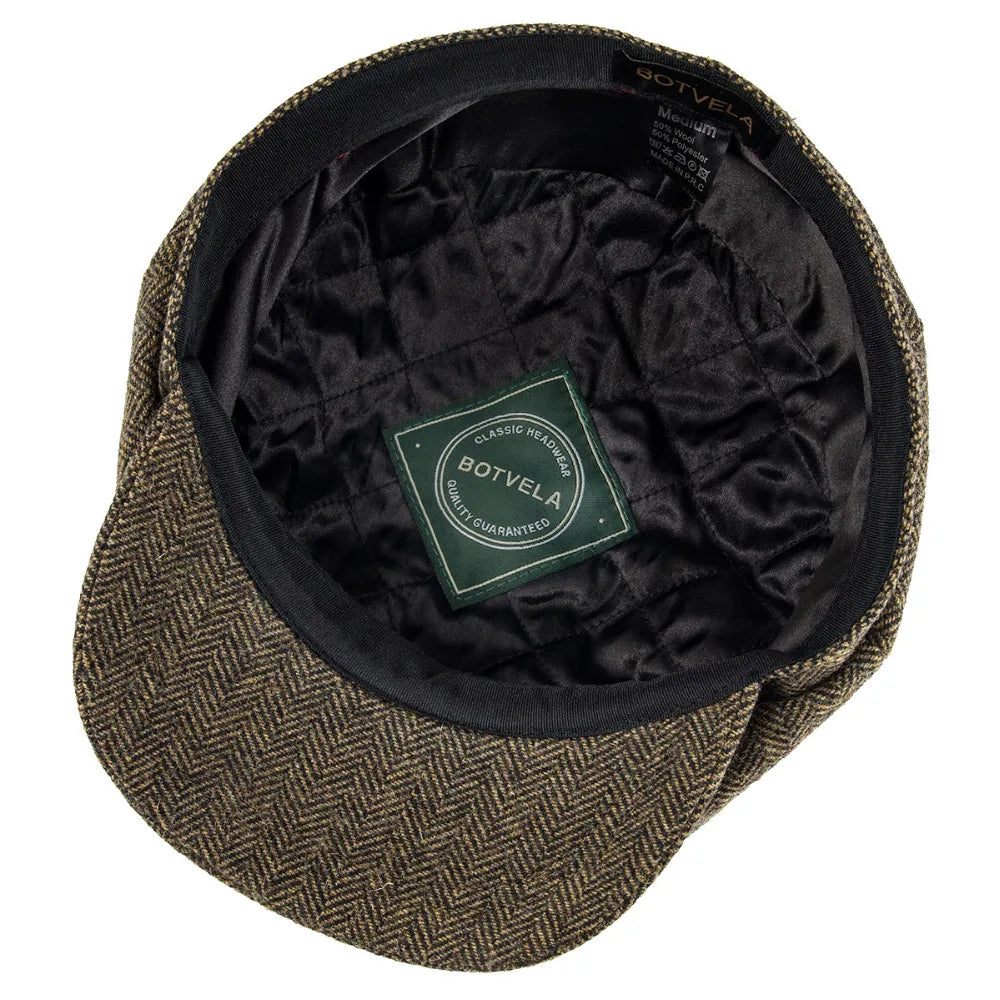 Wool Tweed Newsboy Cap Herringbone