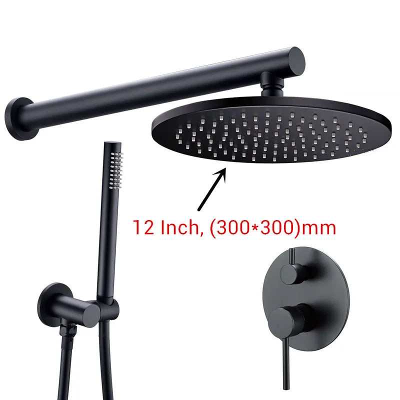 Black Shower System Set Bathroom Faucet Mixer Diverter