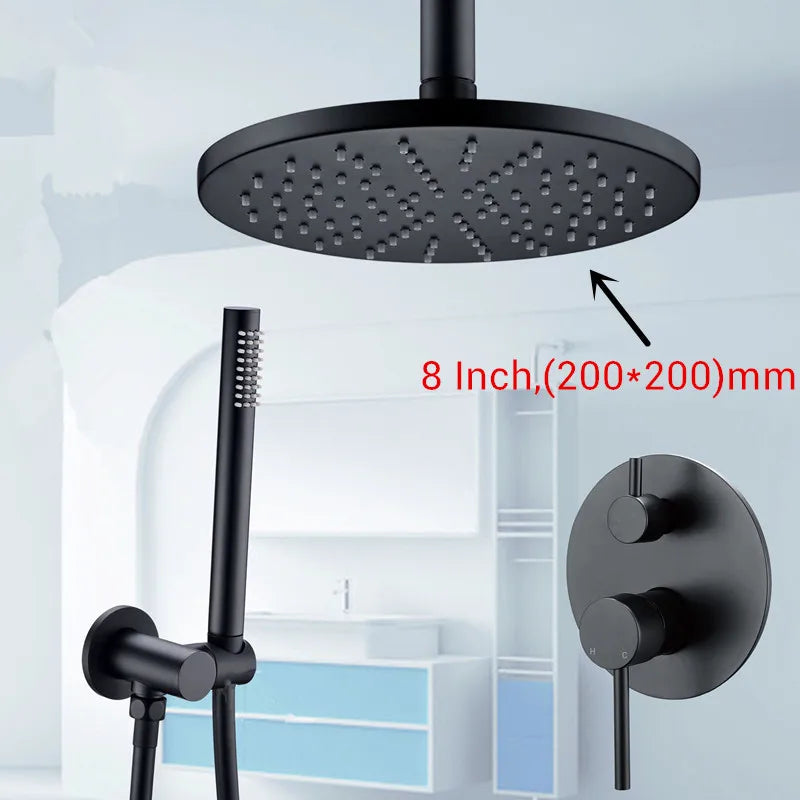 Black Shower System Set Bathroom Faucet Mixer Diverter