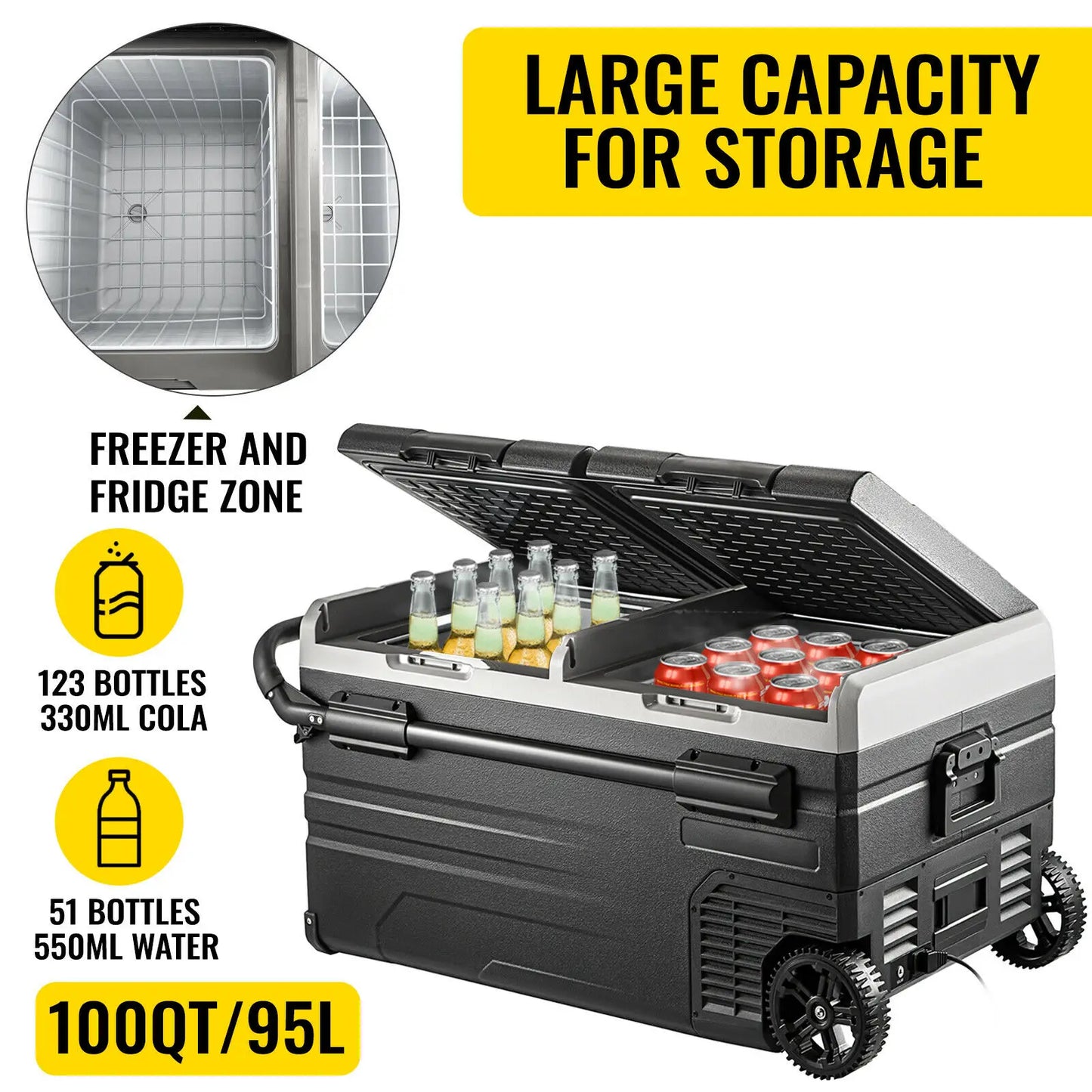 SucceBuy 75L 95L Small Car Fridge Portable Mini Dual Storage