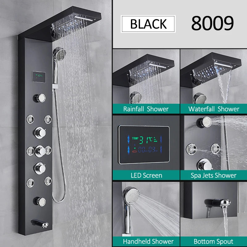 LED Shower Panel Tower System Rain Waterfall