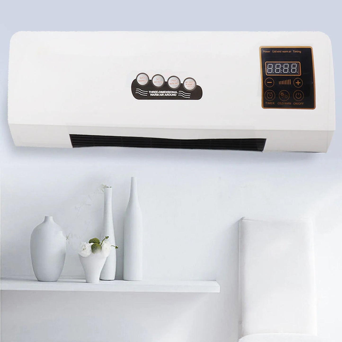 Wall Mounted Air Conditioning Hot Fan 10m Remote Control 1800W Air Conditioner Heater for Bedroom