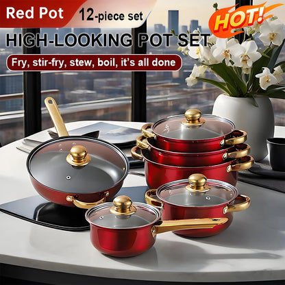 Red Cookware Set, 12-Piece ,Stainless Steel