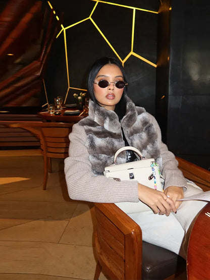 Street Women's Jacket Stand Collar Full Sleeve Faux