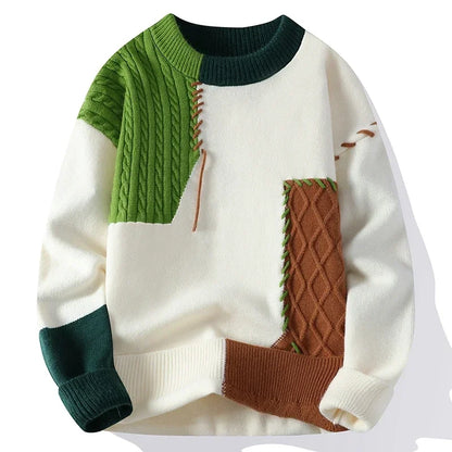 New Male Patchwork Sweater Trend High Street Fashion