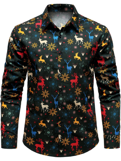 Men's Christmas Tree Elk Print Breathable Long Sleeve