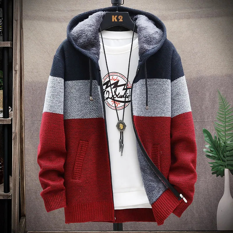 Winter Cardigan Sweater Men Fleece Zipper
