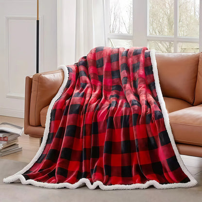 1pc Cozy Sherpa Fleece Buffalo Plaid Blanket