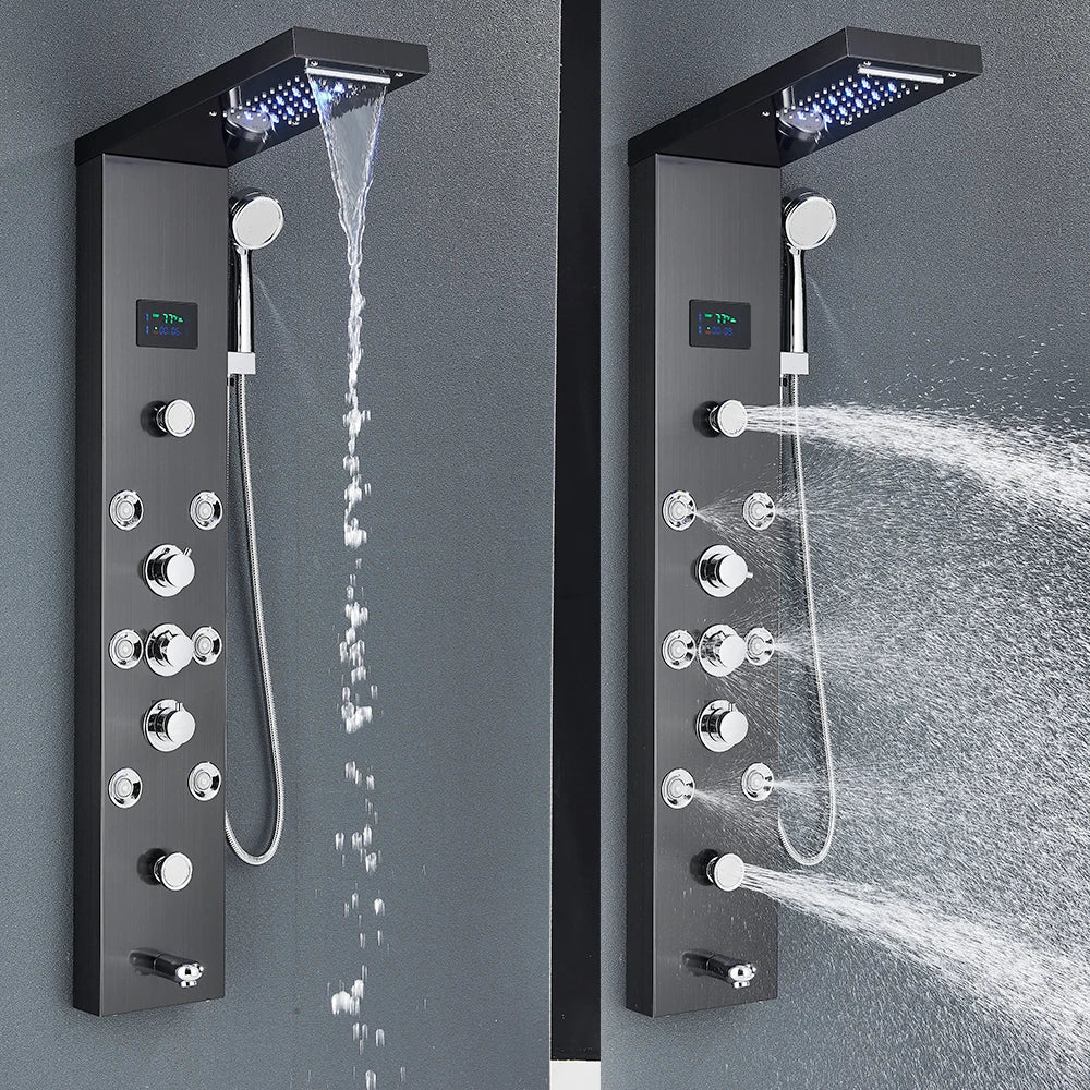 LED Shower Panel Tower System Rain Waterfall