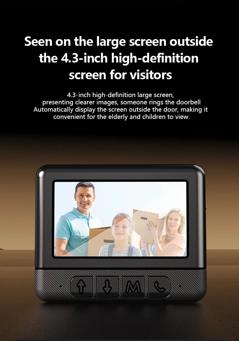 4.3'' IPS Screen Video Doorbell 2.4G Wireless Bell Night Vision