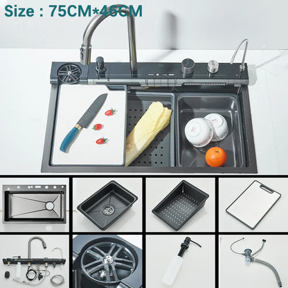 Multifunctional Kitchen Waterfall Sink Digital Display