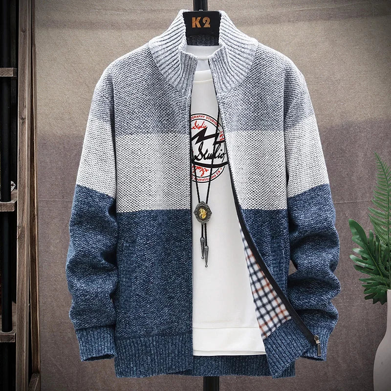 Winter Cardigan Sweater Men Fleece Zipper