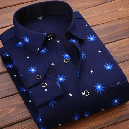 Warm Long Sleeve Plaid Shirts Flannel Fur Lined Thick Formal