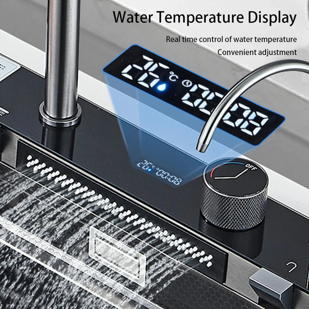 Multifunctional Kitchen Waterfall Sink Digital Display