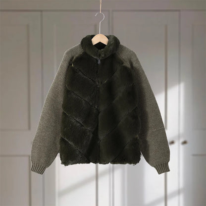 Street Women's Jacket Stand Collar Full Sleeve Faux