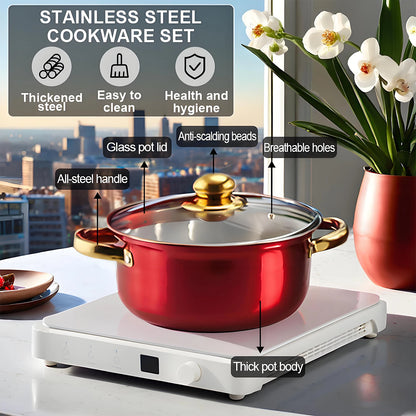 Red Cookware Set, 12-Piece ,Stainless Steel