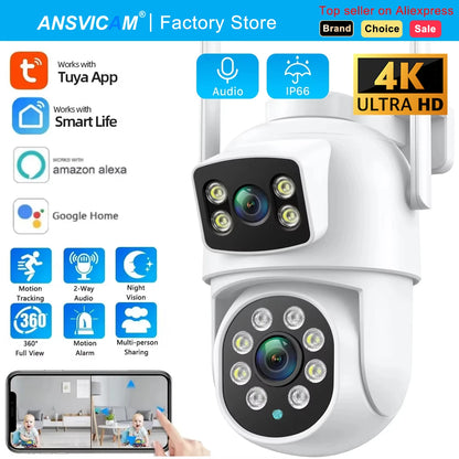 8MP Dual Lens 4K Wireless WiFi Security Camera PTZ Outdoor with AI Auto Tracking Two-Way Audio Support for Home Monitoring