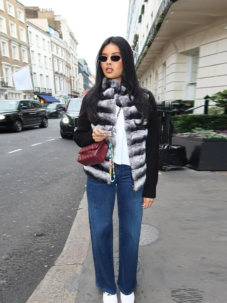 Street Women's Jacket Stand Collar Full Sleeve Faux