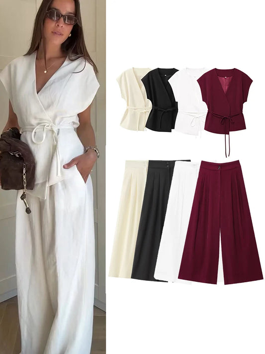 Fashion Women's Trouser Suits Sleeveless V-Neck