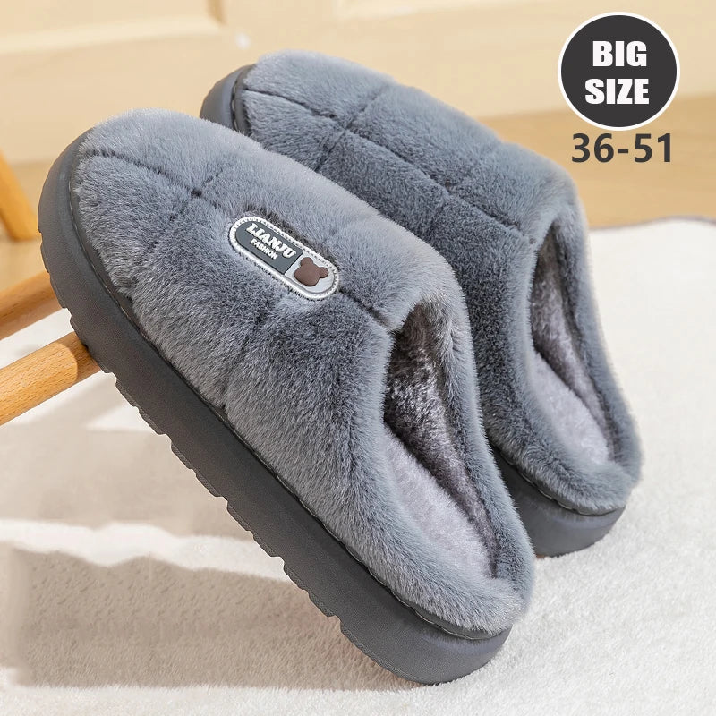 Big Size 50 51 Winter Slippers Women Men Thick