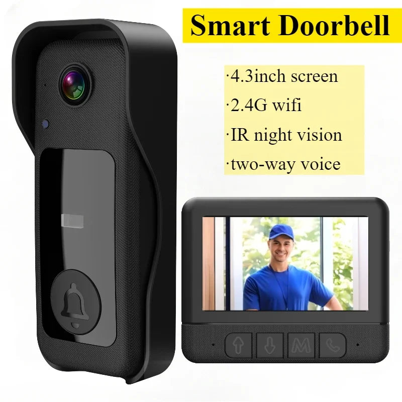 4.3'' IPS Screen Video Doorbell 2.4G Wireless Bell Night Vision
