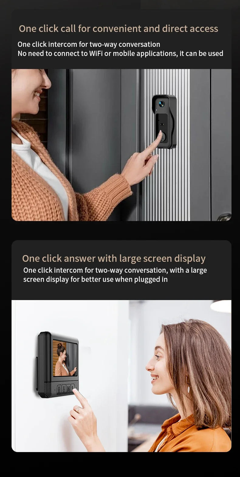 4.3'' IPS Screen Video Doorbell 2.4G Wireless Bell Night Vision