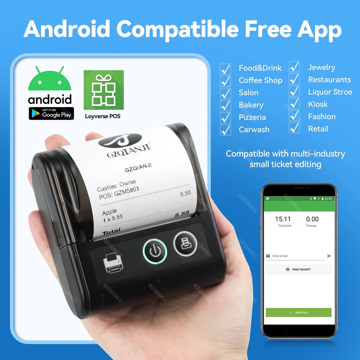 Mini Receipt Printer Mobile Portable Ticket Bill Wireless Bluetooth USB