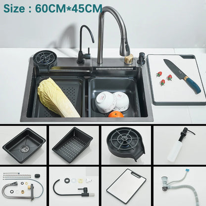 Multifunctional Kitchen Waterfall Sink Digital Display