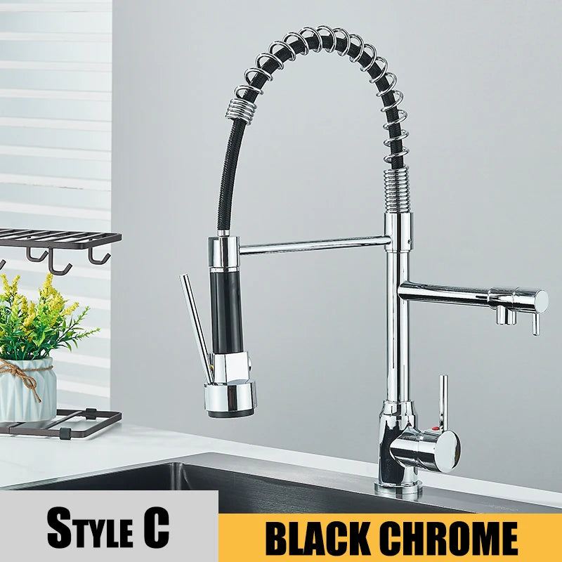 Black Kitchen Sink Faucet Pull Down Hot and Cold Water