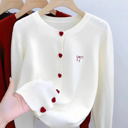 Casual Solid Knitting Tops Women Knitted Cardigan Bow Embroidery