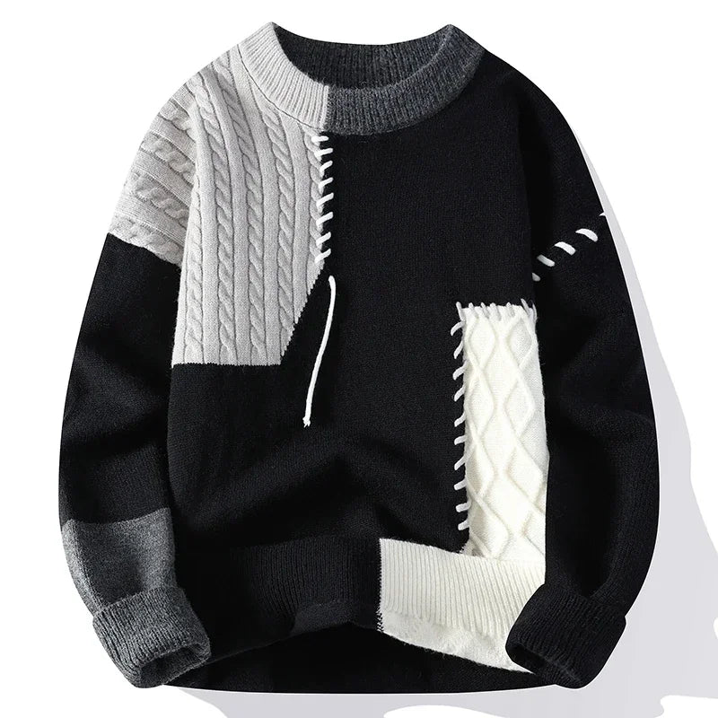 New Male Patchwork Sweater Trend High Street Fashion