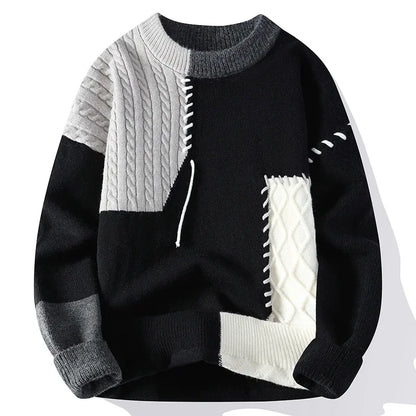 New Male Patchwork Sweater Trend High Street Fashion