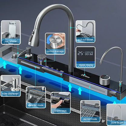 Multifunctional Kitchen Waterfall Sink Digital Display