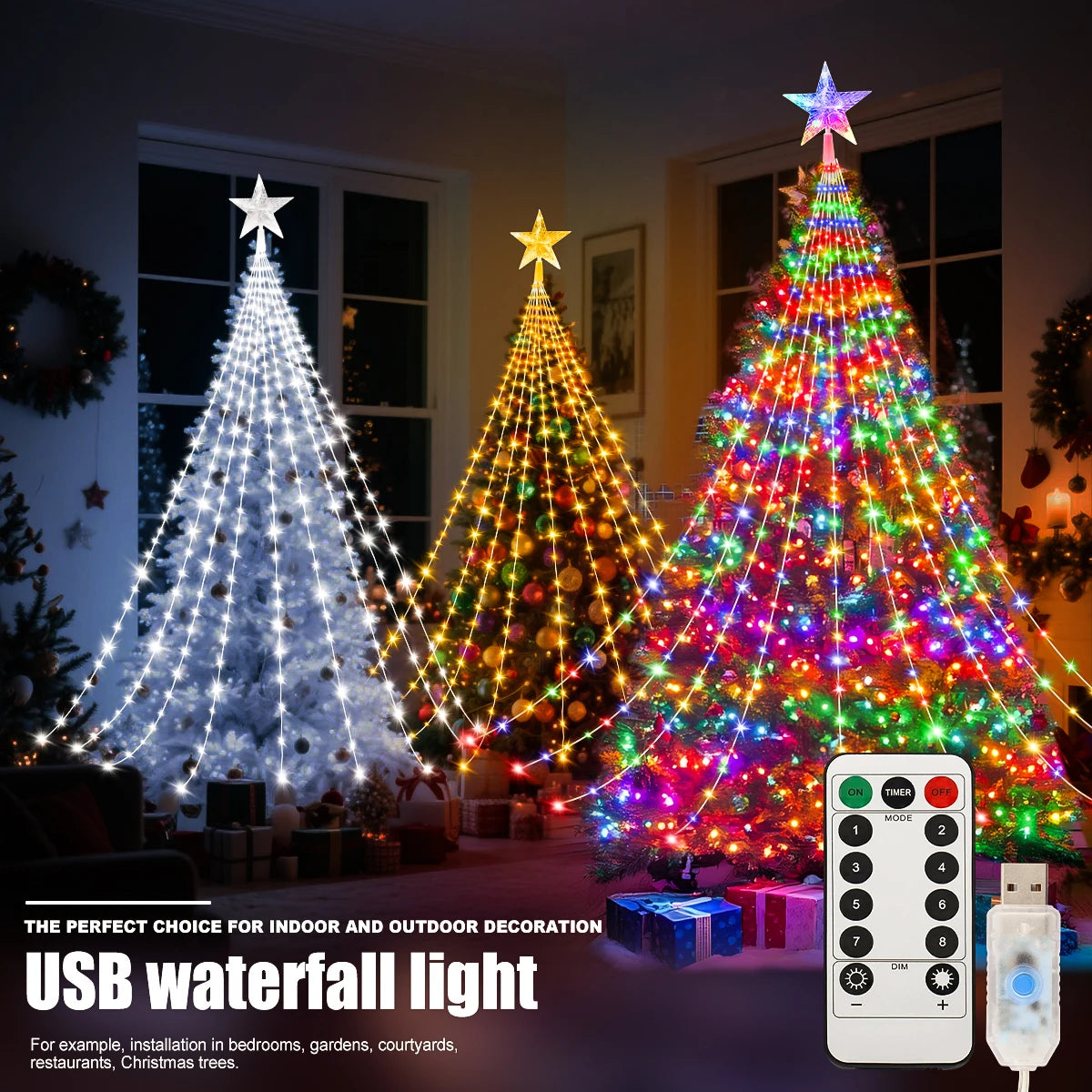 LED Outdoor Christmas Tree Decorations Lights USB 2/3M Waterproof