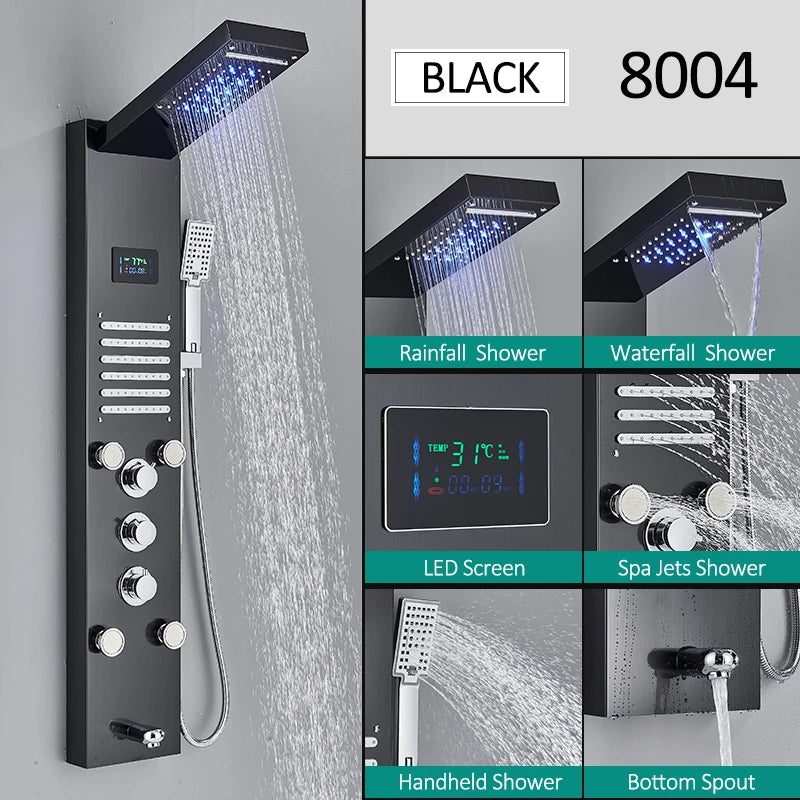 LED Shower Panel Tower System Rain Waterfall