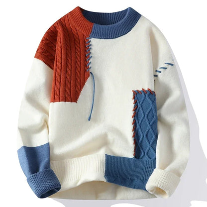 New Male Patchwork Sweater Trend High Street Fashion