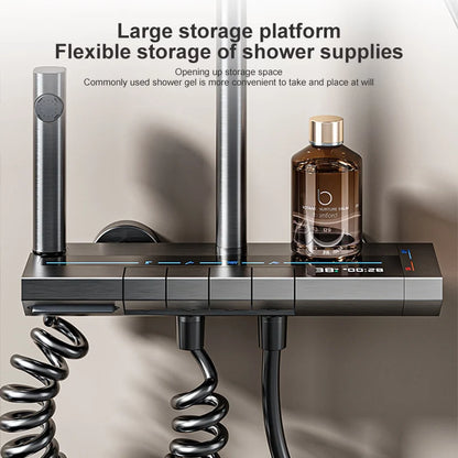 Space Aluminum Shower Set Gray Shower System Set Digital Display Piano Button