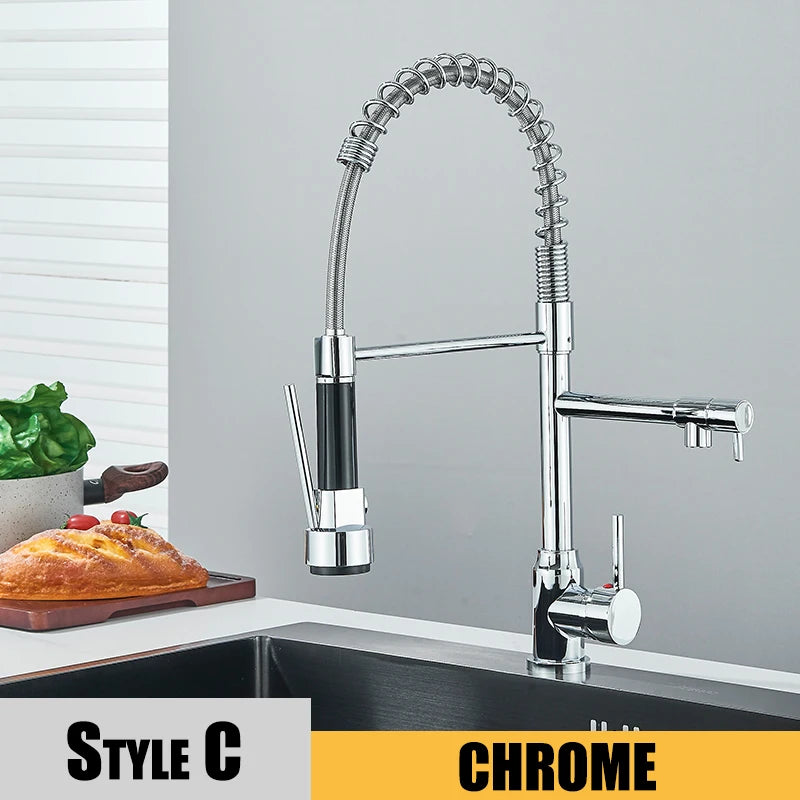 Black Kitchen Sink Faucet Pull Down Hot and Cold Water